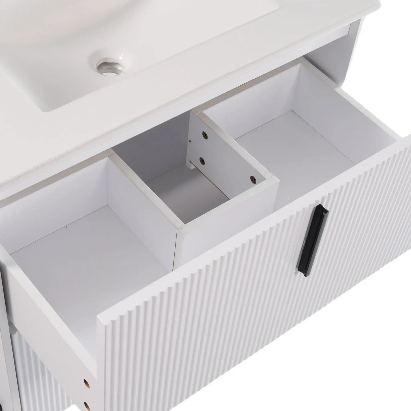 Bathroom Vanity With Ceramic Sink, Fluted Design by HouseOfZazla