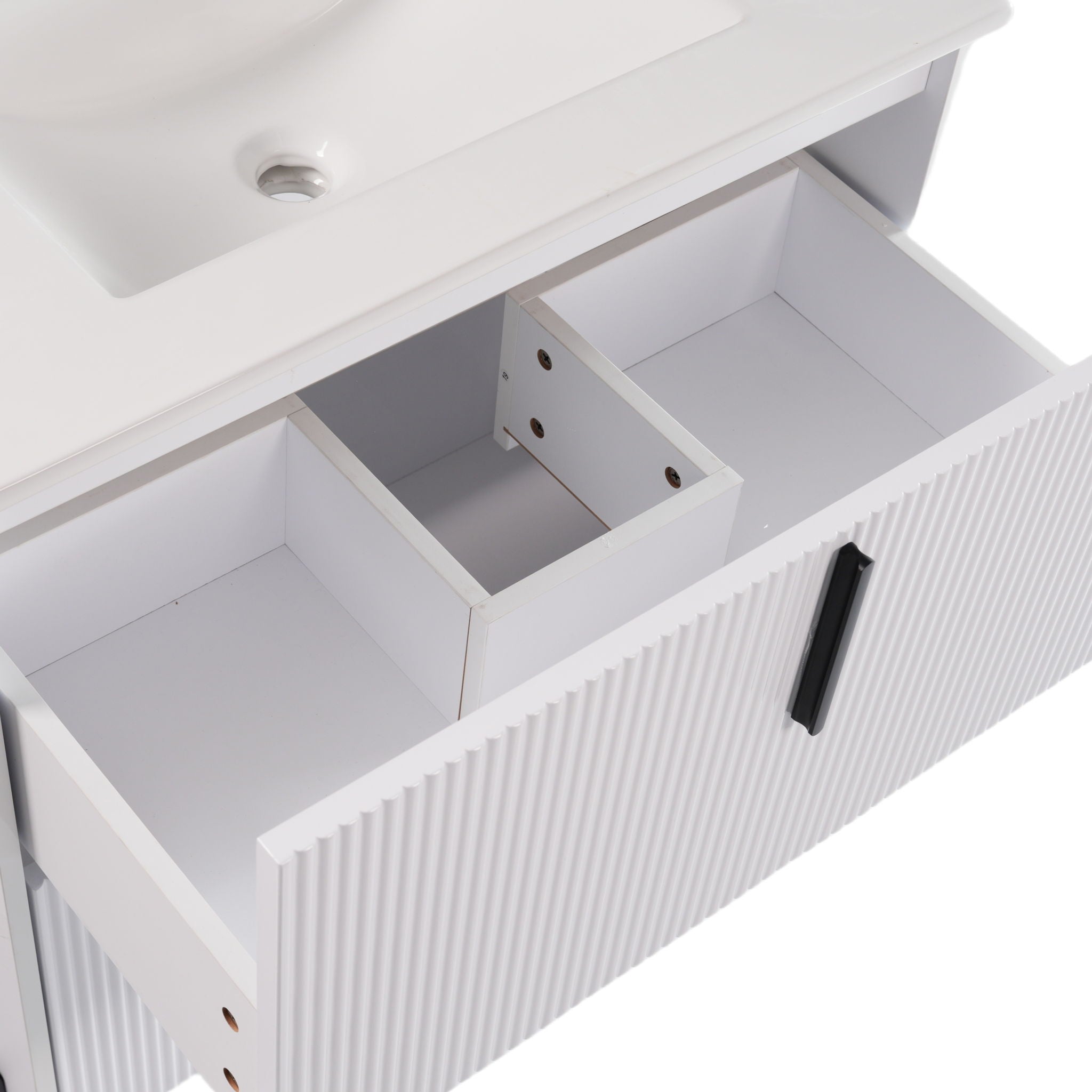 Bathroom Vanity With Ceramic Sink, Fluted Design by HouseOfZazla