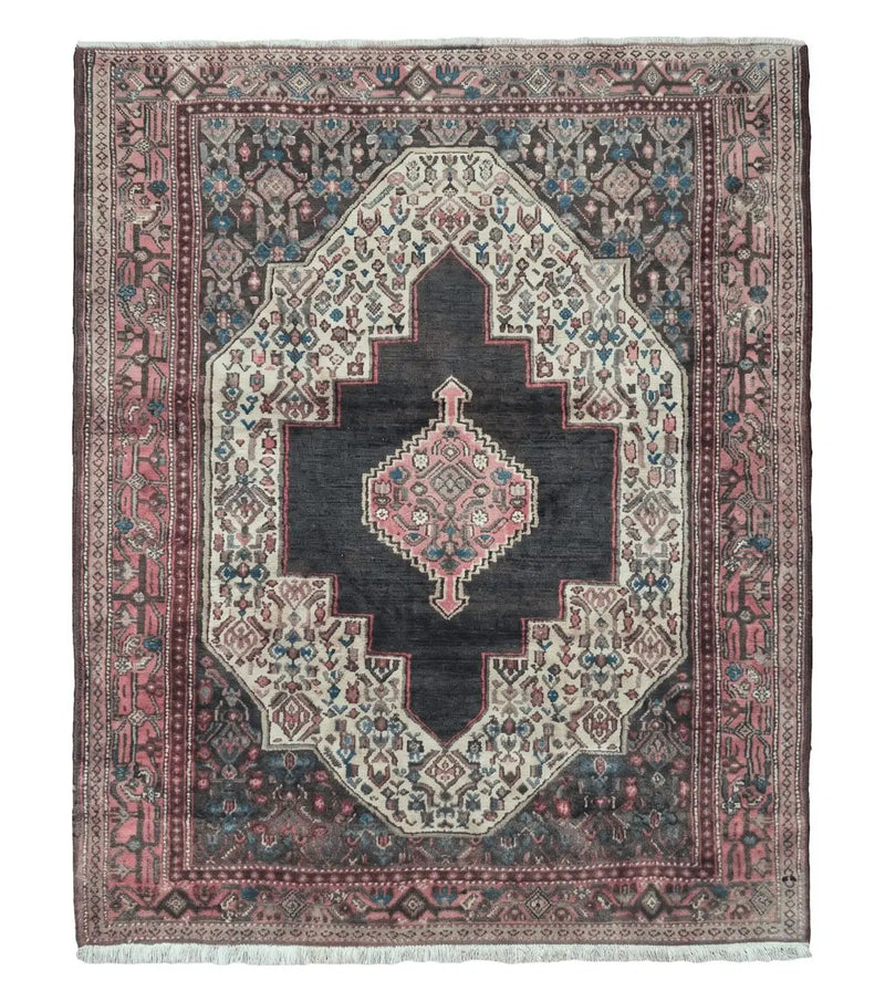 4' X 5' Antique Handmade India Floral Oriental Wool Rug Brown Vegetable Dyes by Jewel Rugs