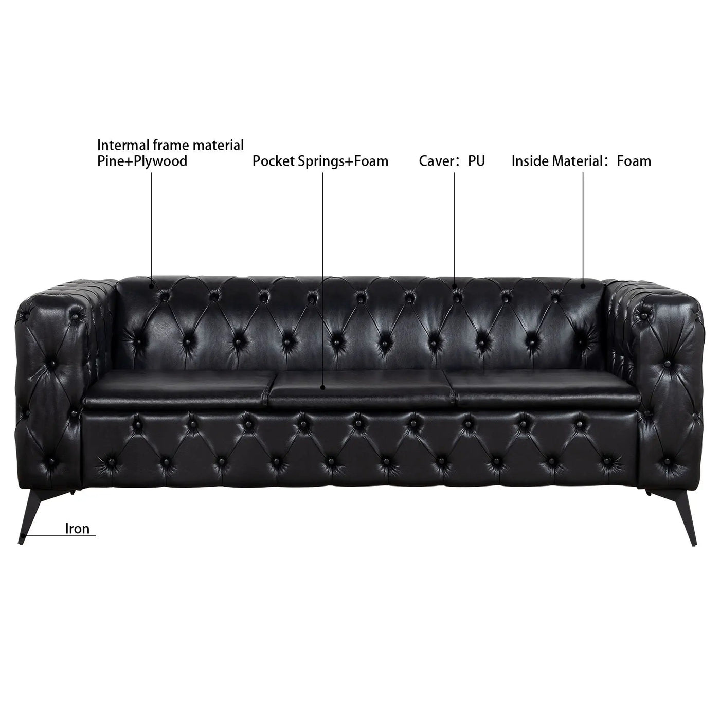 Square Arm Removable Cushion 3 Seater Sofa by HouseOfZazla
