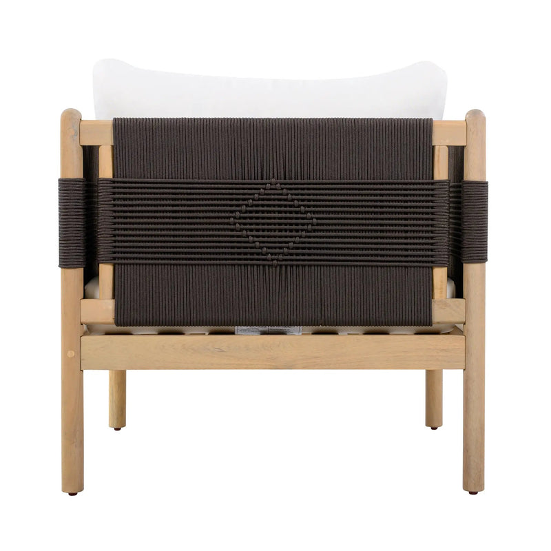 Outdoor Acacia Wood Club Chair with Diamond Rope Weave & Cushions, Light Teak by HouseOfZazla