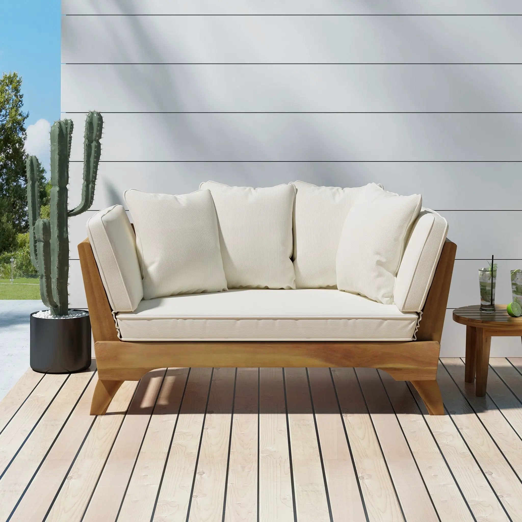 Outdoor Acacia Wood Expandable Daybed With Cushions by HouseOfZazla