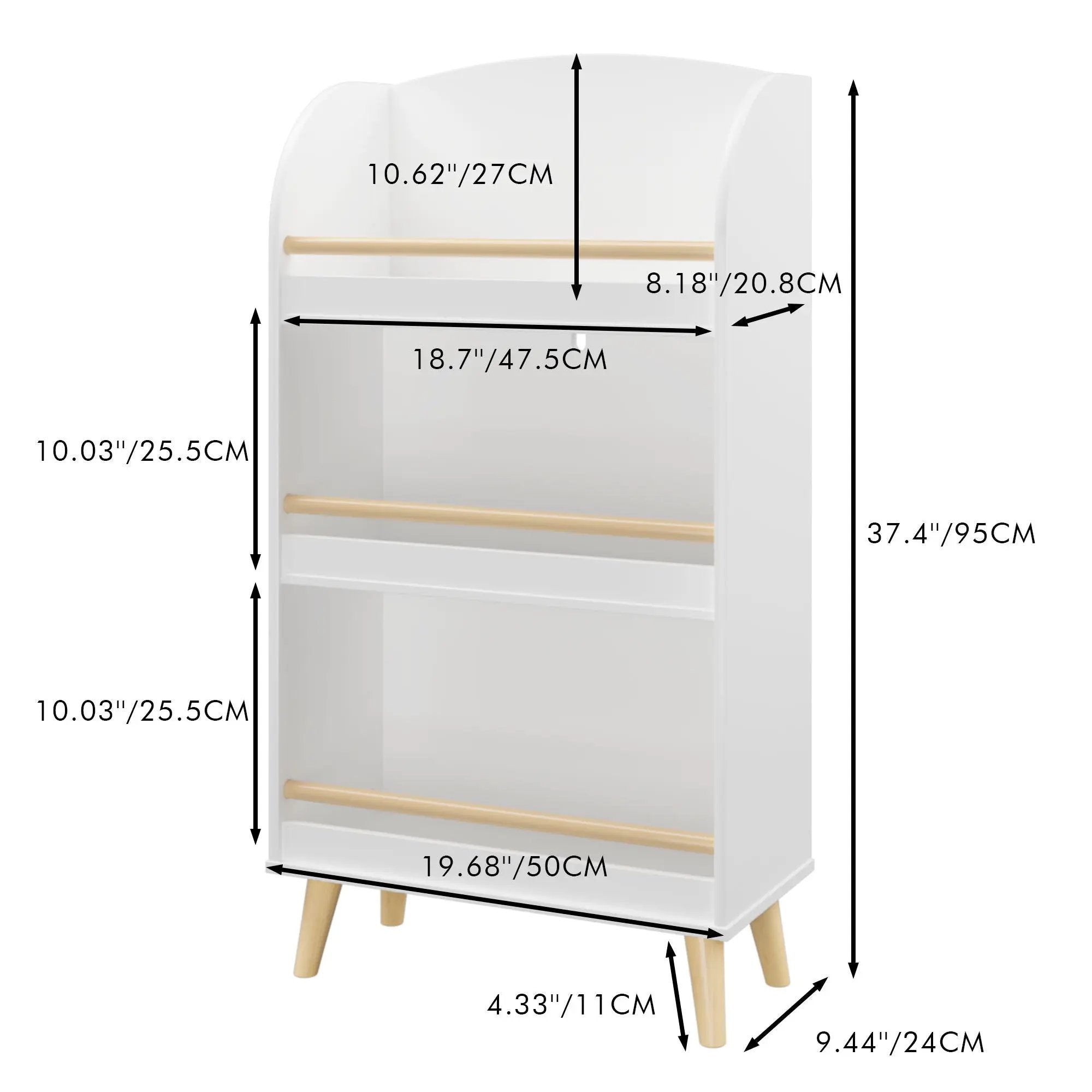 Bookshelf 3 Tier Book Organizer With Toy Storage - White by HouseOfZazla