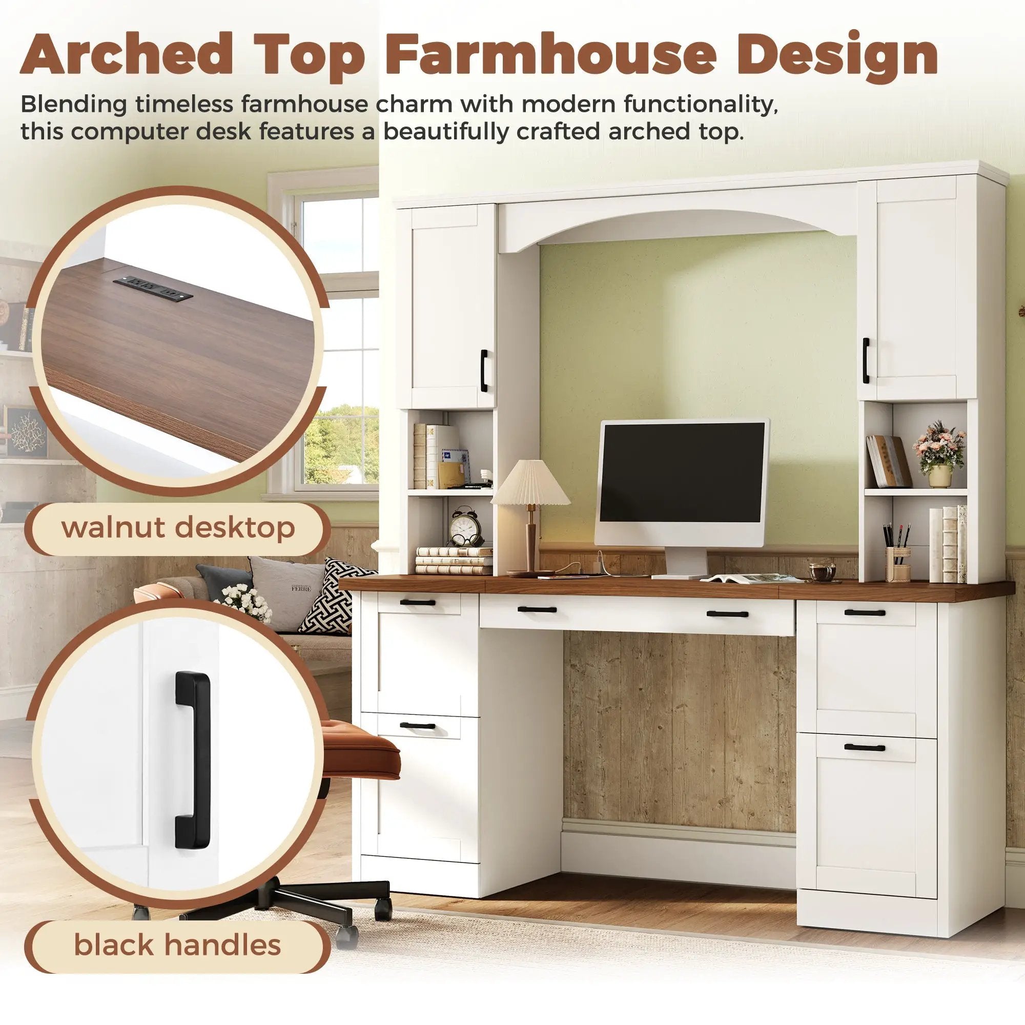 ON-Trend Farmhouse Arched Computer Desk with Hutch by HouseOfZazla