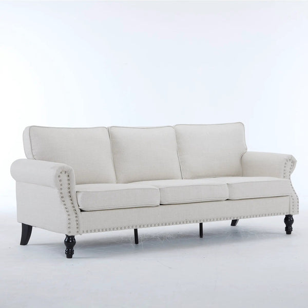 83 Inch Faux Leather Rolled Arm Sofa with Nailhead Trim