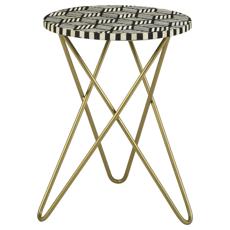 Xenia Round Bone Inlay Accent Side Table White and Gold by Unique Piece Furniture