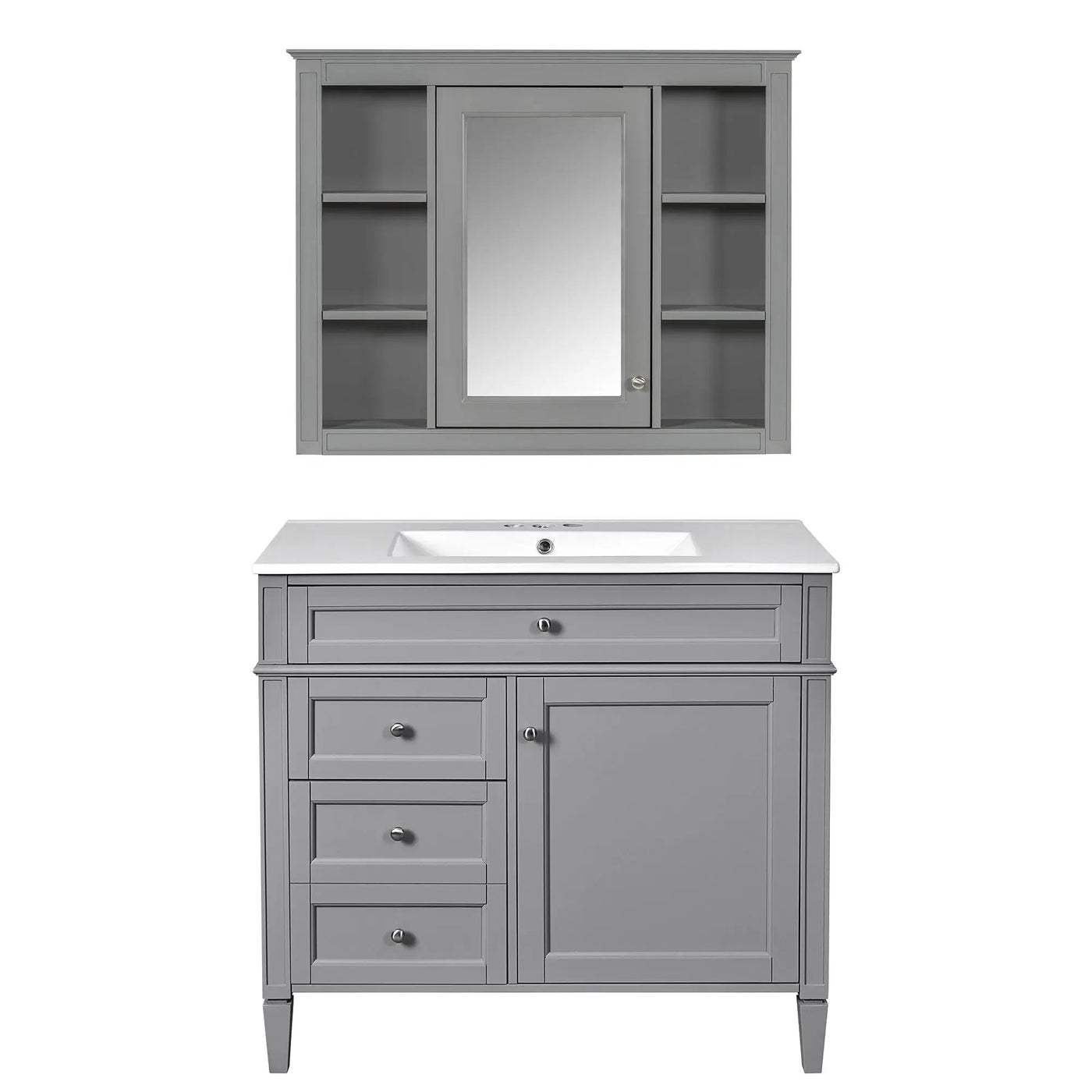 Bathroom Vanity With Mirror Cabinet, Single Sink With 2 Soft Closing Doors And 4 Drawers by HouseOfZazla