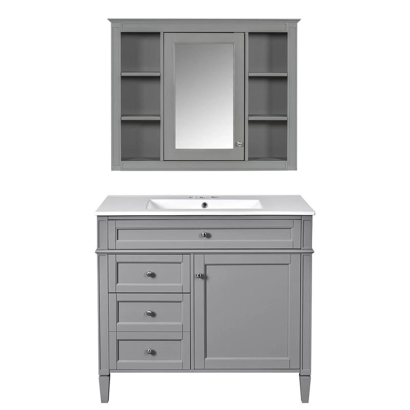 Bathroom Vanity With Mirror Cabinet, Single Sink With 2 Soft Closing Doors And 4 Drawers by Unique Piece Furniture