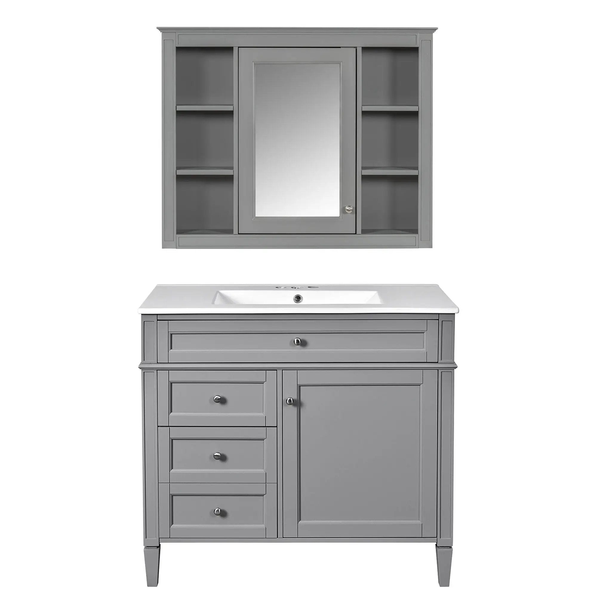 Bathroom Vanity With Mirror Cabinet, Single Sink With 2 Soft Closing Doors And 4 Drawers by HouseOfZazla