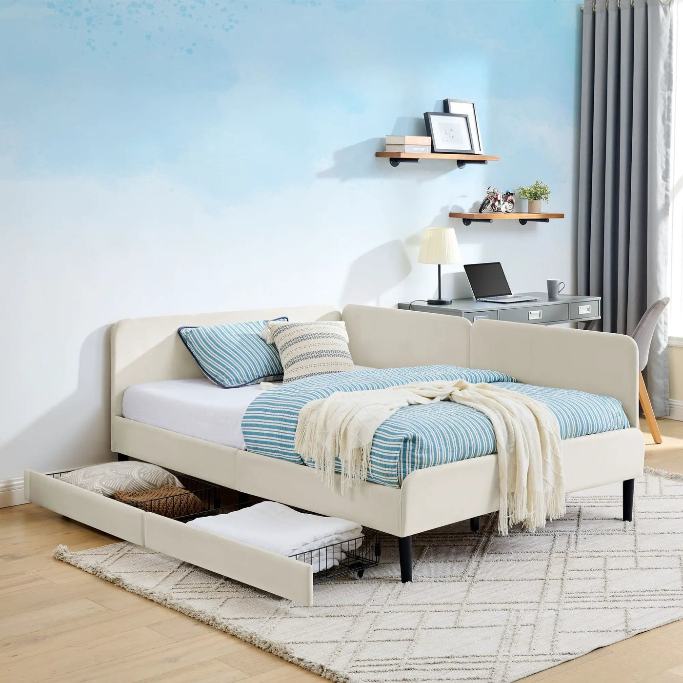 Upholstered Platform Bed Frame With 2 Storage Drawers And Adjustable Sofa Bed by HouseOfZazla