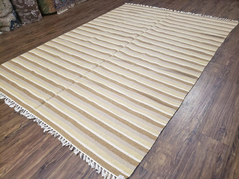New Indian Striped Blanket, Multicolor Earthern Tones Kilim Rug, Wool Handmade South American Style Blanket, Queen Sized Bedspread 5x8 - 6x8 by Jewel Rugs