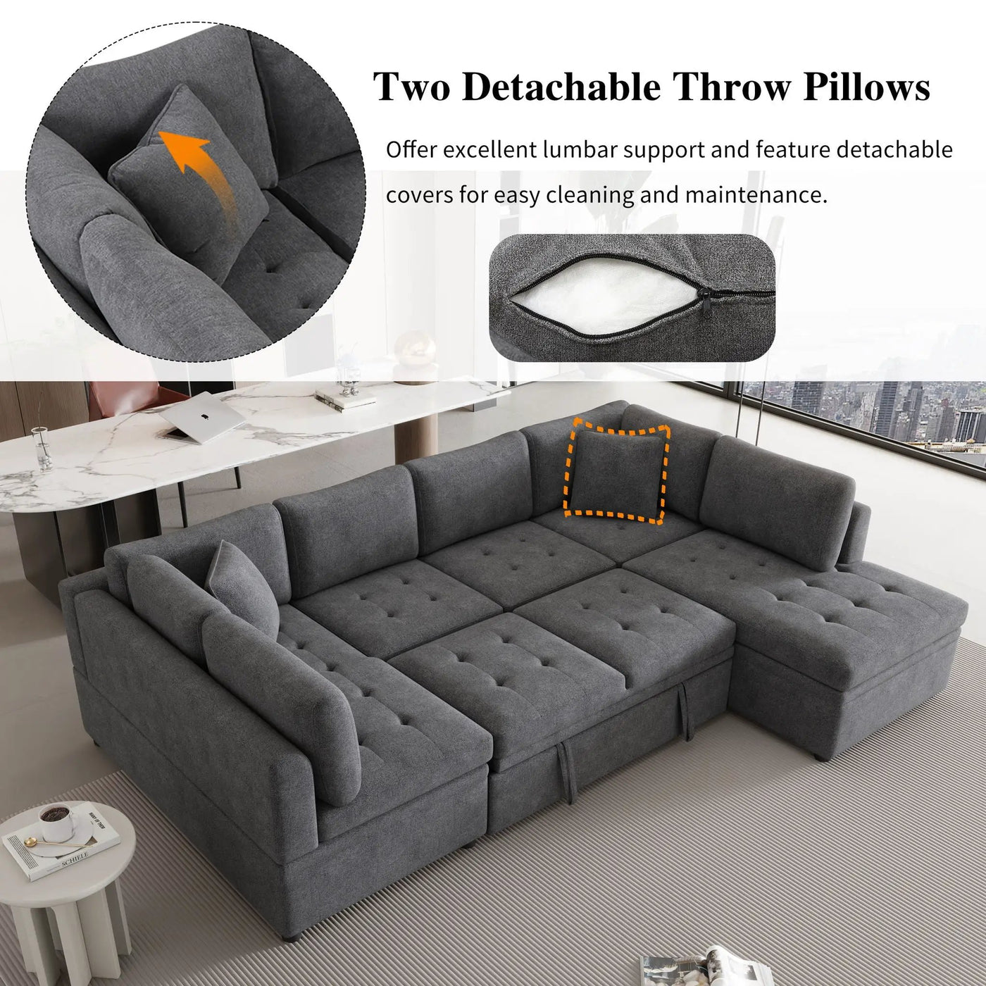 Oversized Sectional Sofa U-Shaped Sofa Couch Pull-Out Sofa Bed With Two Throw Pillows For Living Room by HouseOfZazla