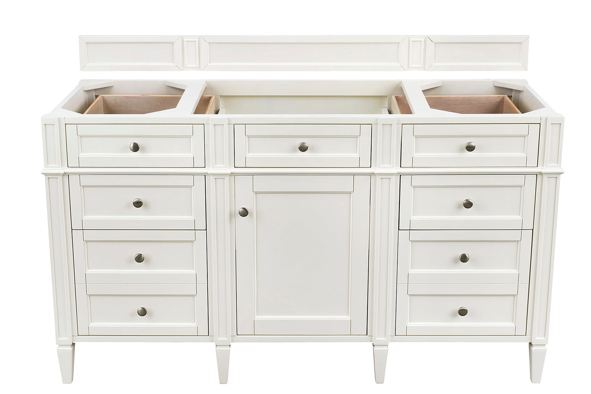 James Martin Brittany 60" Single Bathroom Vanity, Bright White, cabinet without a countertop