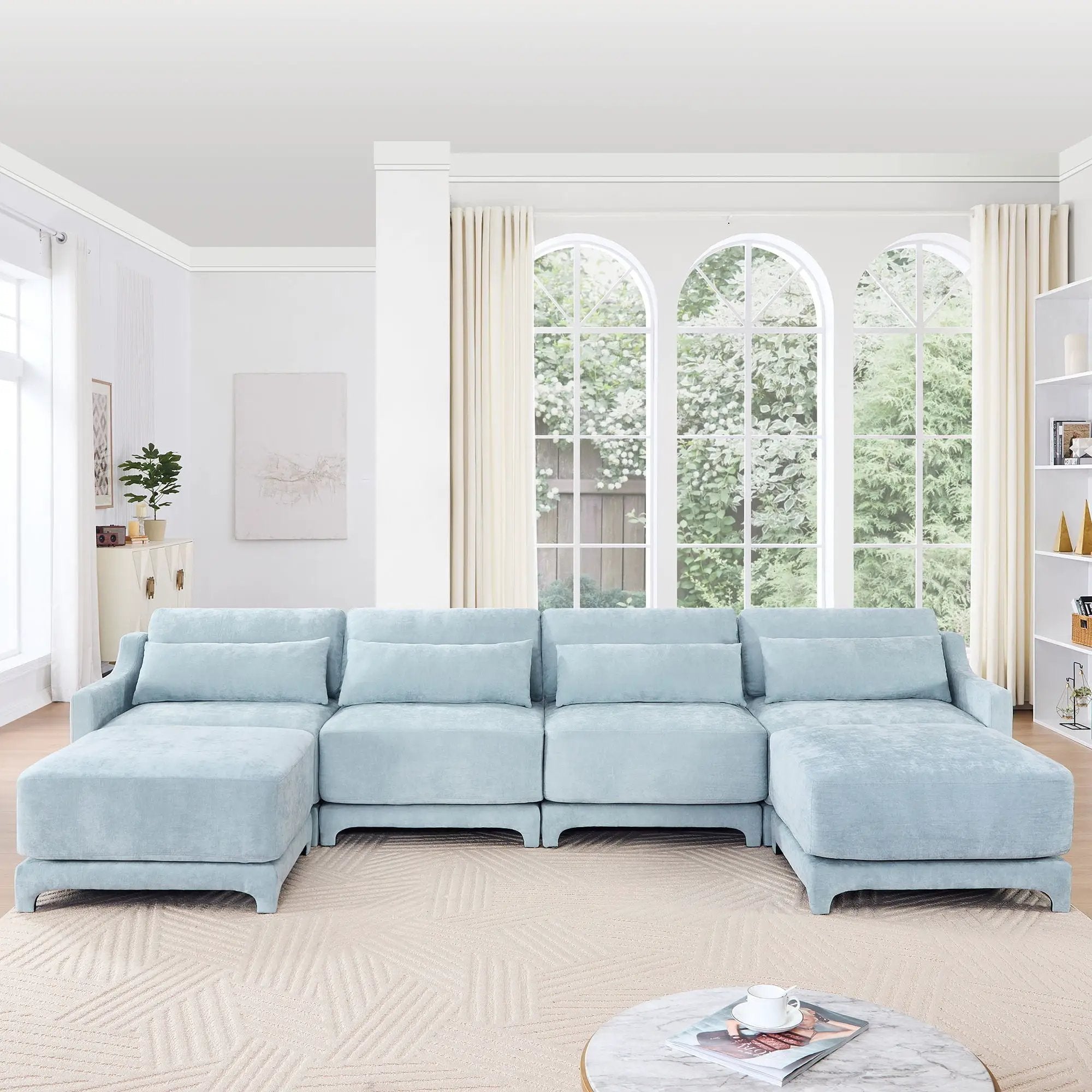 Stylish Sofa With Ottoman And Lumbar Pillows, Ergonomic Design by Unique Piece Furniture