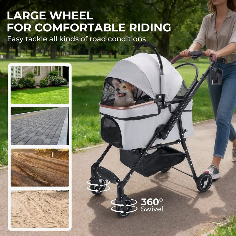 4-Wheel Foldable Pet Stroller for Dogs and Cats by HouseOfZazla