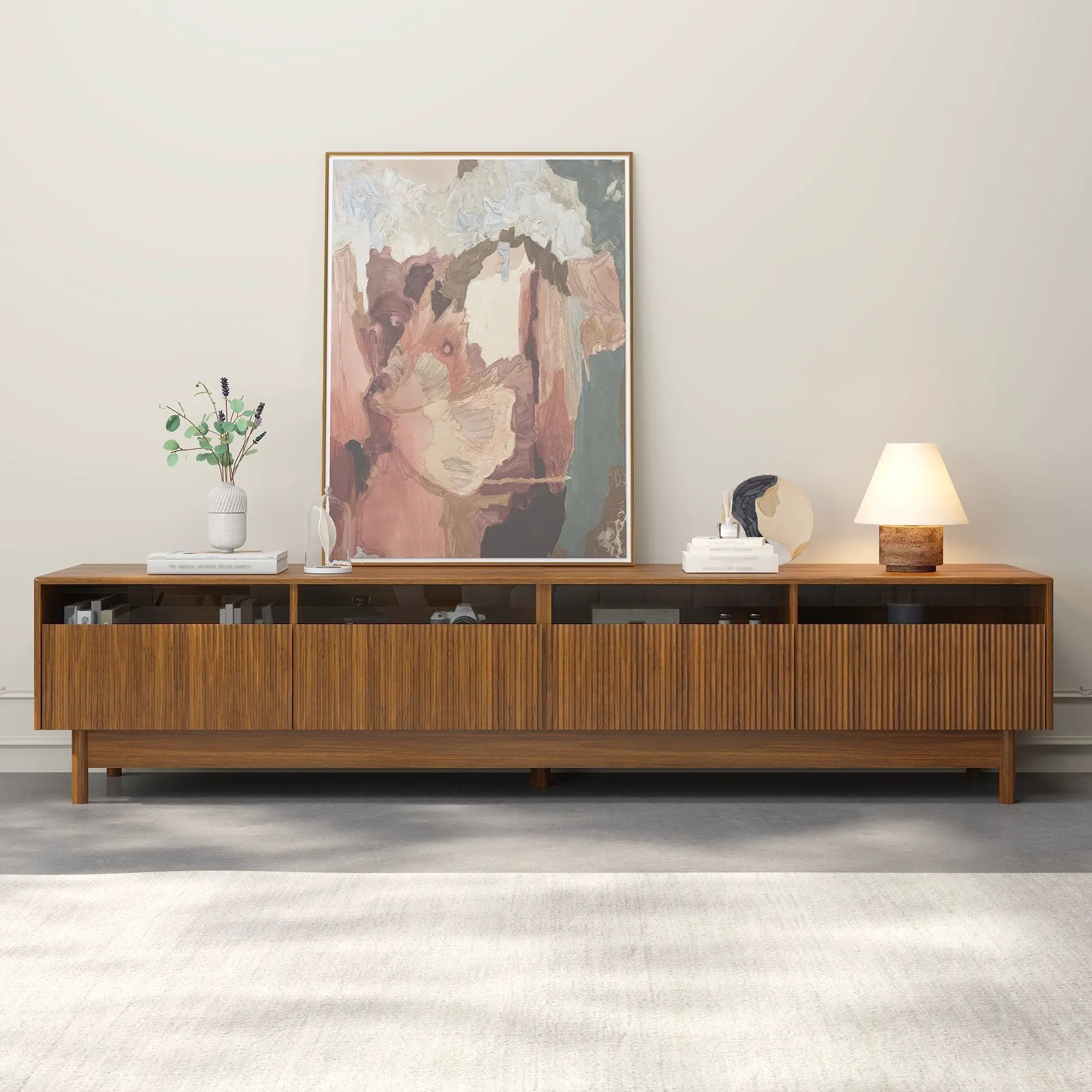 TV Stand, Entertainment Center With Fluted Drawers For Living Room - Walnut by Unique Piece Furniture