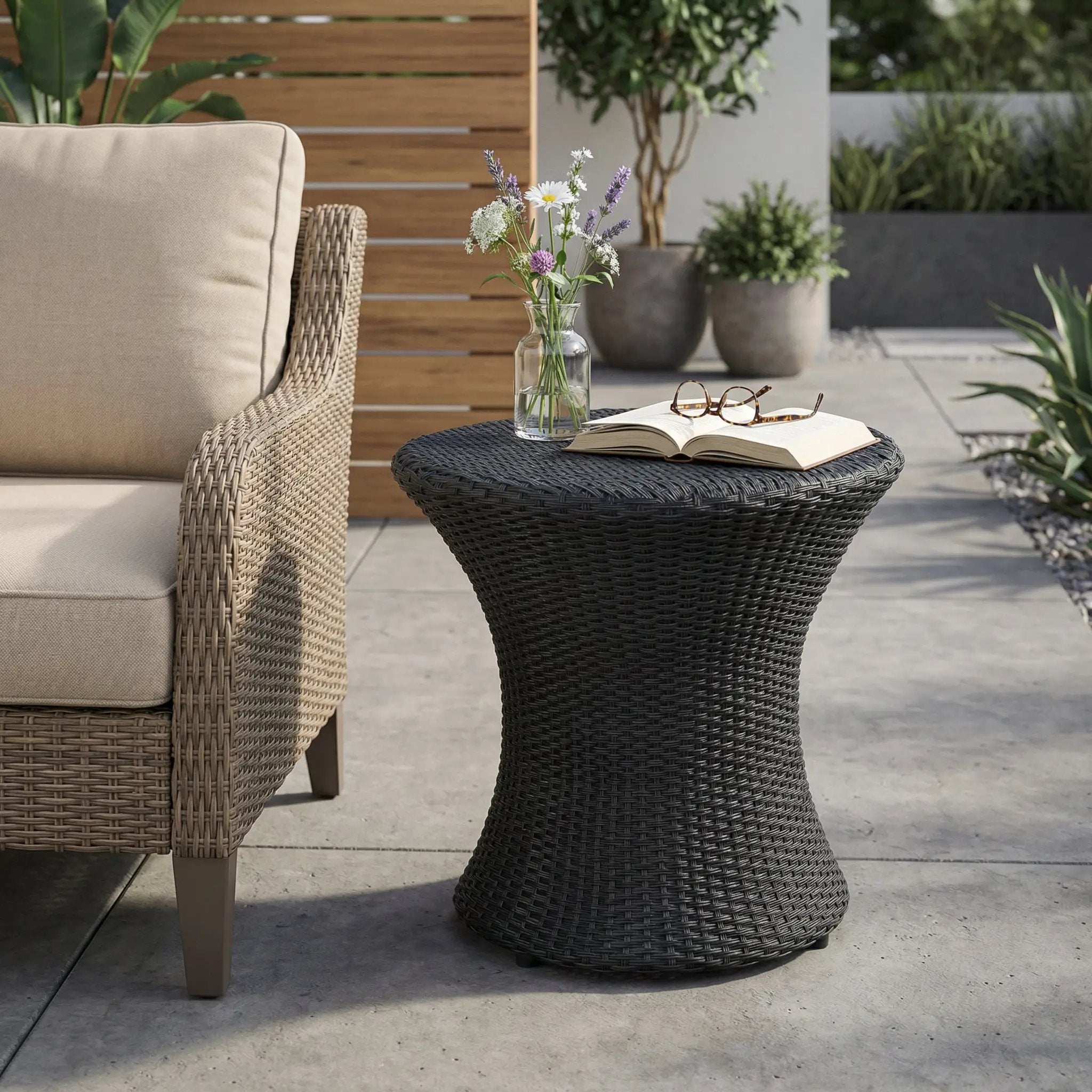 KONO Hourglass Rattan Table with No Glass Top by HouseOfZazla