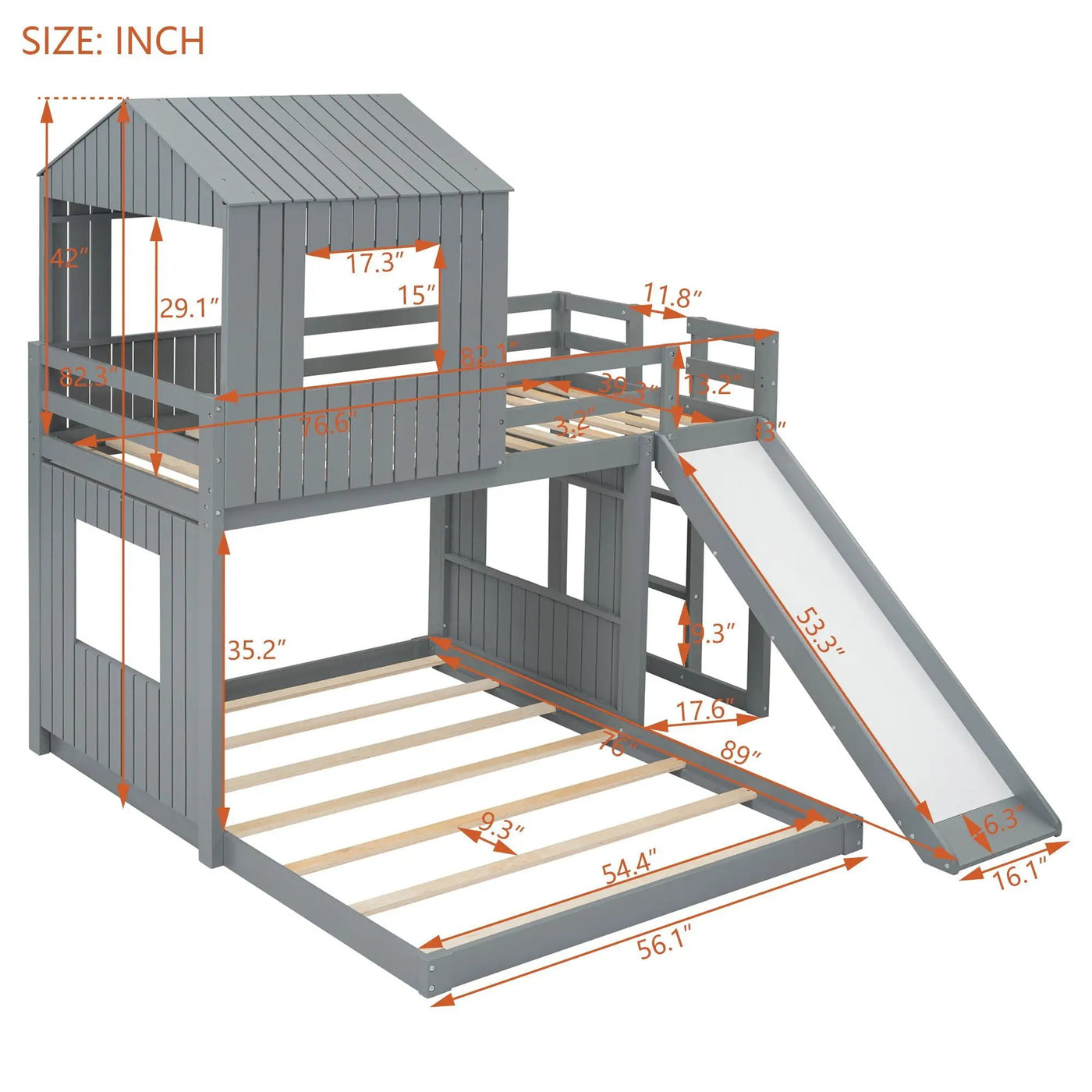 Loft Bunk Bed With Playhouse, Farmhouse, Ladder, Slide And Guardrails by HouseOfZazla