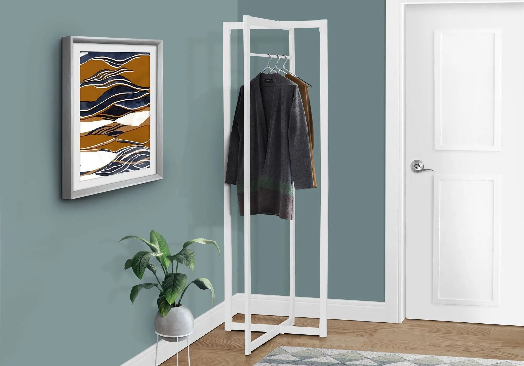 Coat Rack Hall Tree Free Standing Hanging Bar Entryway White by HouseOfZazla