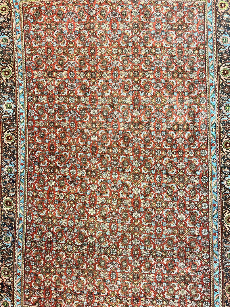 Antique Persian Bidjar Rug 5x7, Repeated Allover Herati Pattern, Red, Handmade Wool Carpet by Jewel Rugs