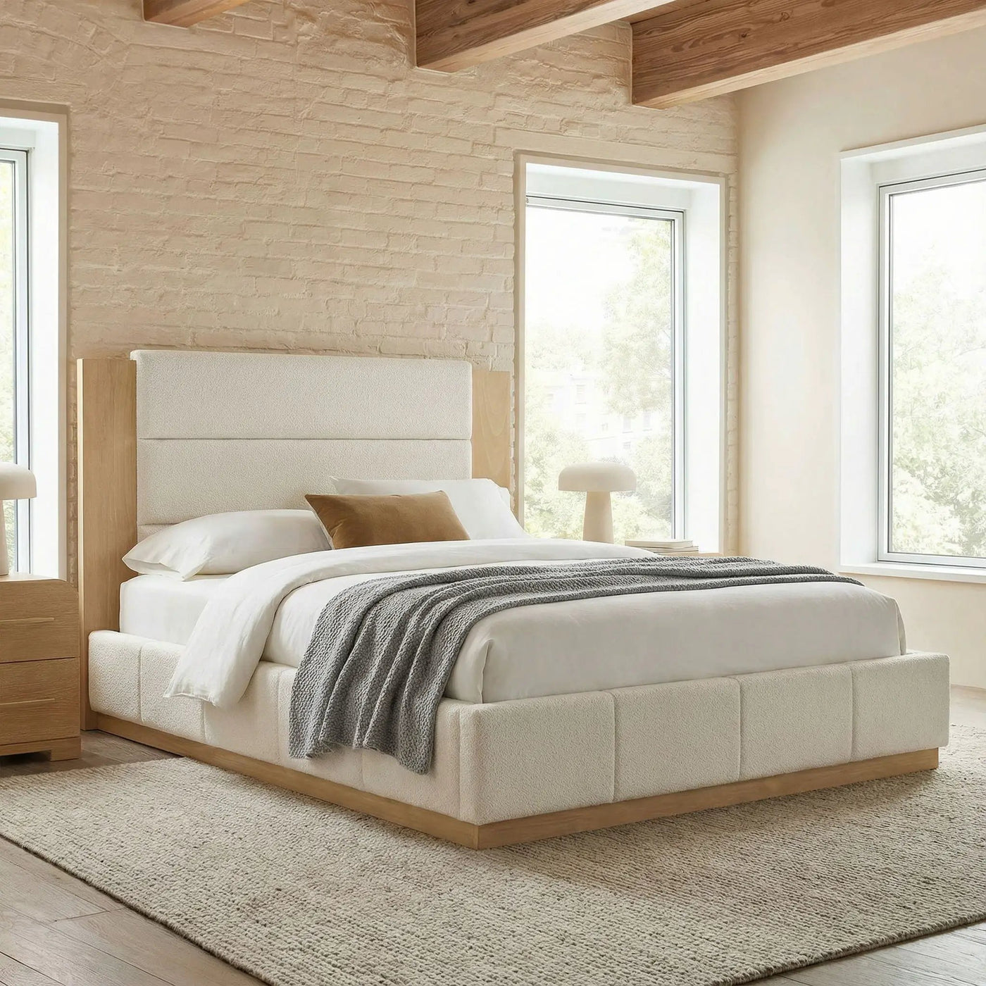 Modern Upholstered Platform Bed With Extended Headboard by HouseOfZazla