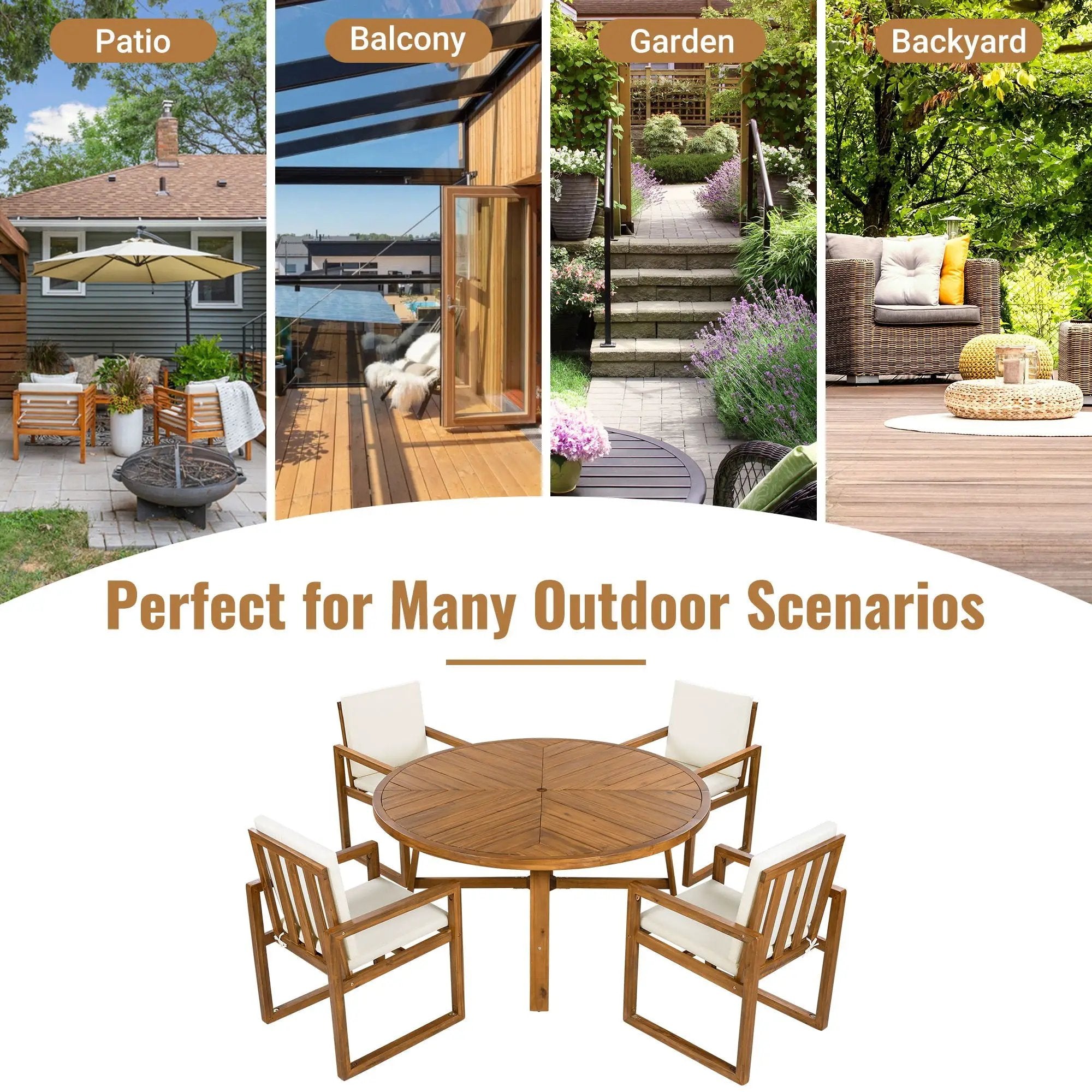5 Piece Outdoor Patio Dining Set With 4 Armchairs And Table - Beige by HouseOfZazla