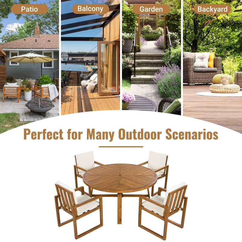 5 Piece Outdoor Patio Dining Set With 4 Armchairs And Table - Beige by HouseOfZazla