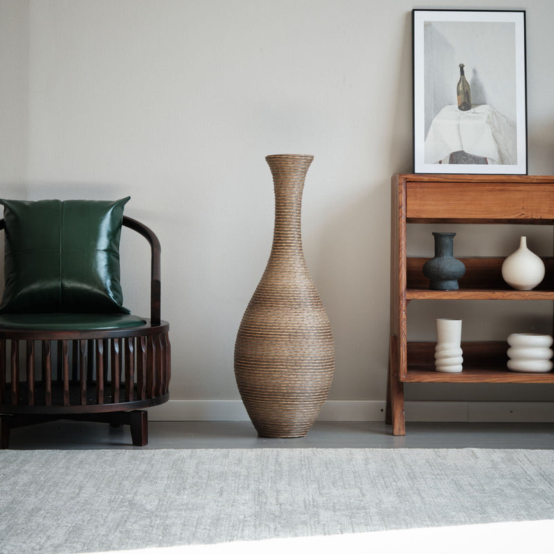 Tall Artificial Rattan Floor Vase with Artistic Design - Beige / Gray, photo 11 of 23