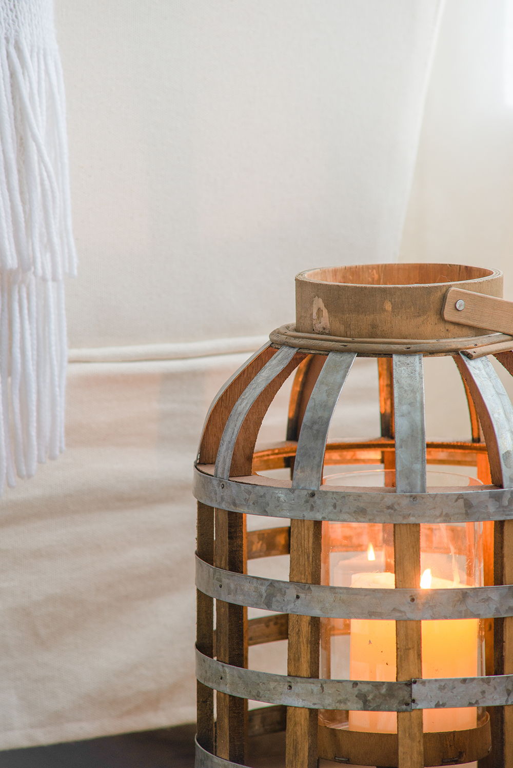 Decorative Wooden Lantern with Handle - Pearl Silver, photo 5 of 25