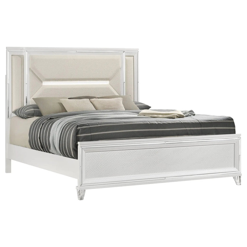 Marmore 64-inch Queen Panel Bed LED Headboard White by Unique Piece Furniture