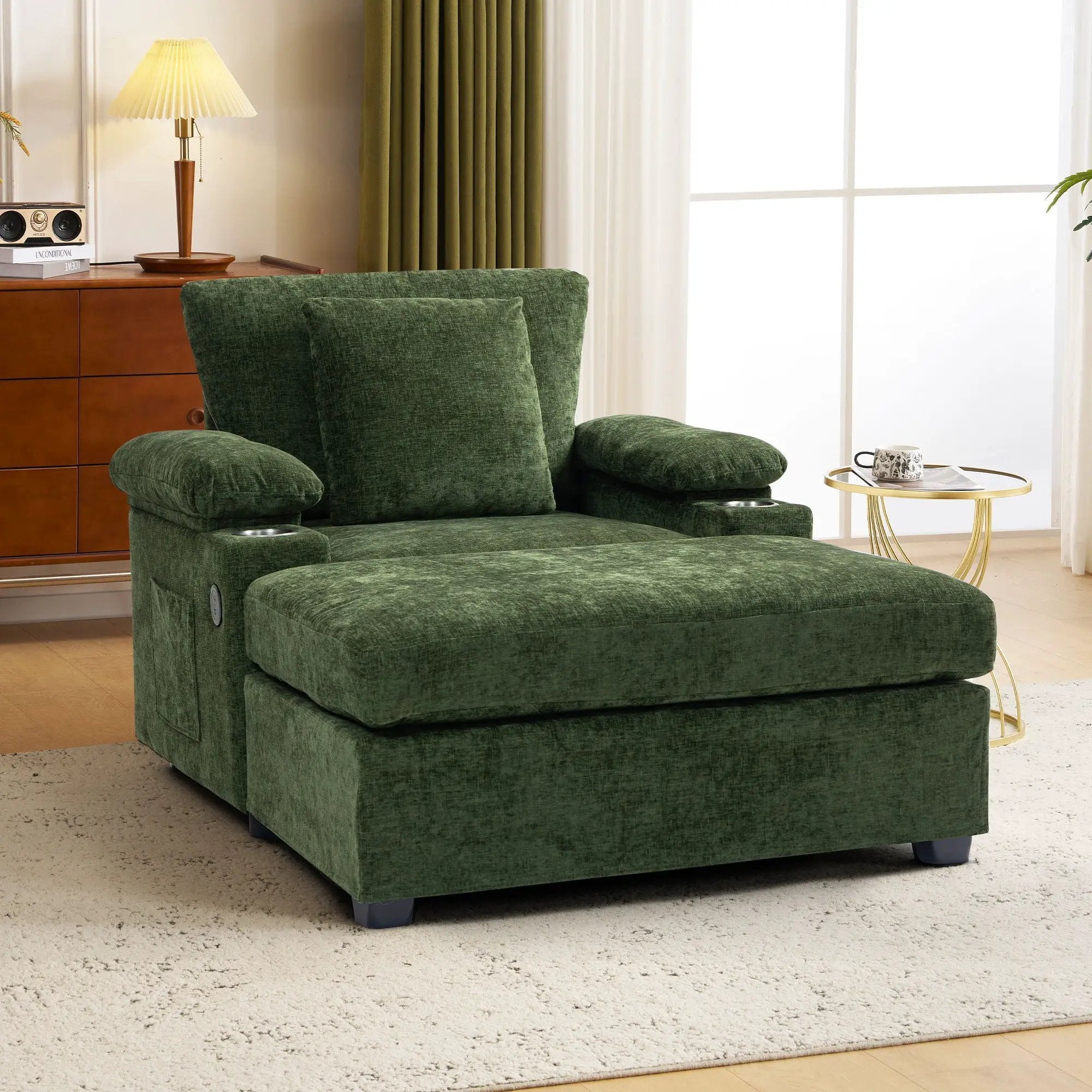 Modern Oversized Chair With Ottoman, Cupholders And USB Charging Ports by Unique Piece Furniture