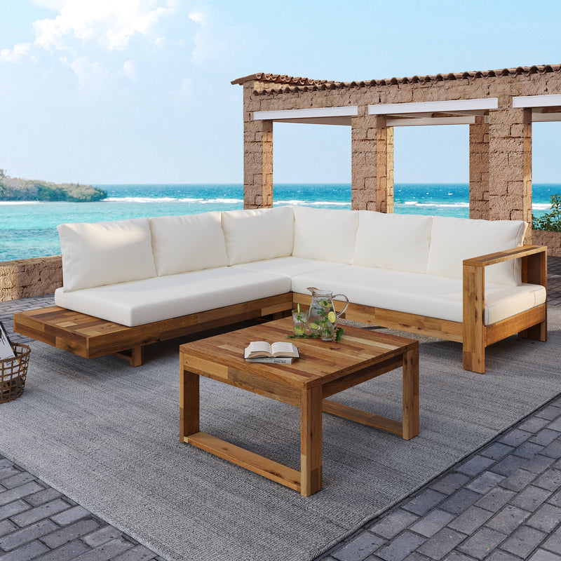 Outdoor 4pc Acacia Wood Sectional Patio Sofa Set by HouseOfZazla