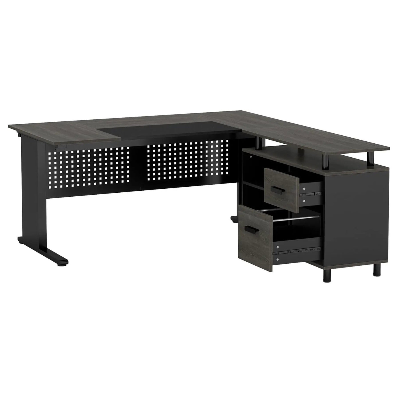 L-Shaped Executive Desk With File Cabinet, Office Workstation With Drawers, Shelves & Storage by HouseOfZazla