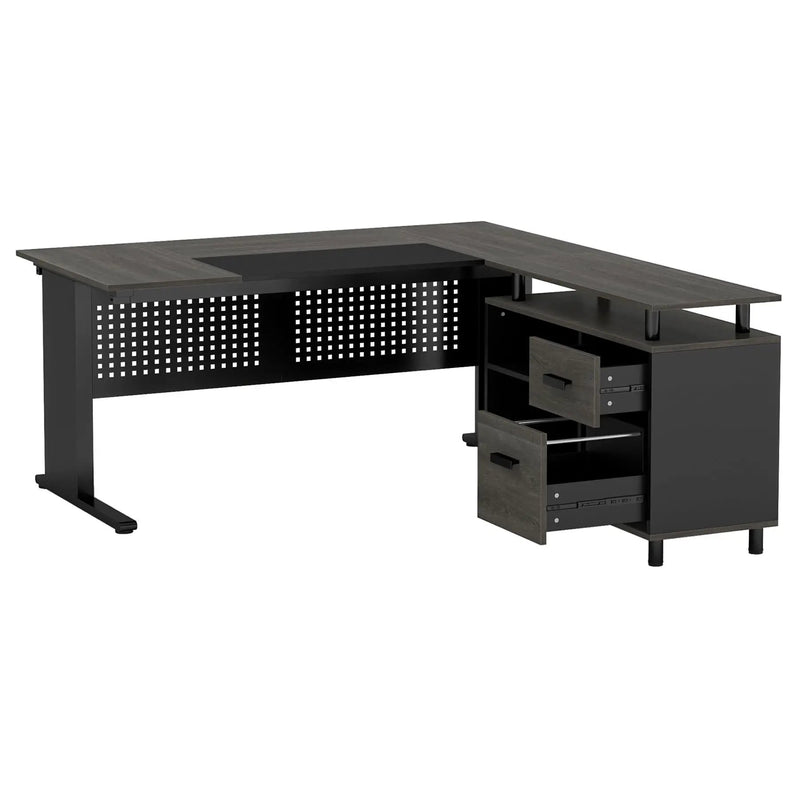 L-Shaped Executive Desk With File Cabinet, Office Workstation With Drawers, Shelves & Storage by HouseOfZazla