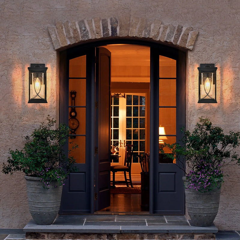 14'(H) Black Outdoor Wall Lantern with Crackled Glass by HouseOfZazla