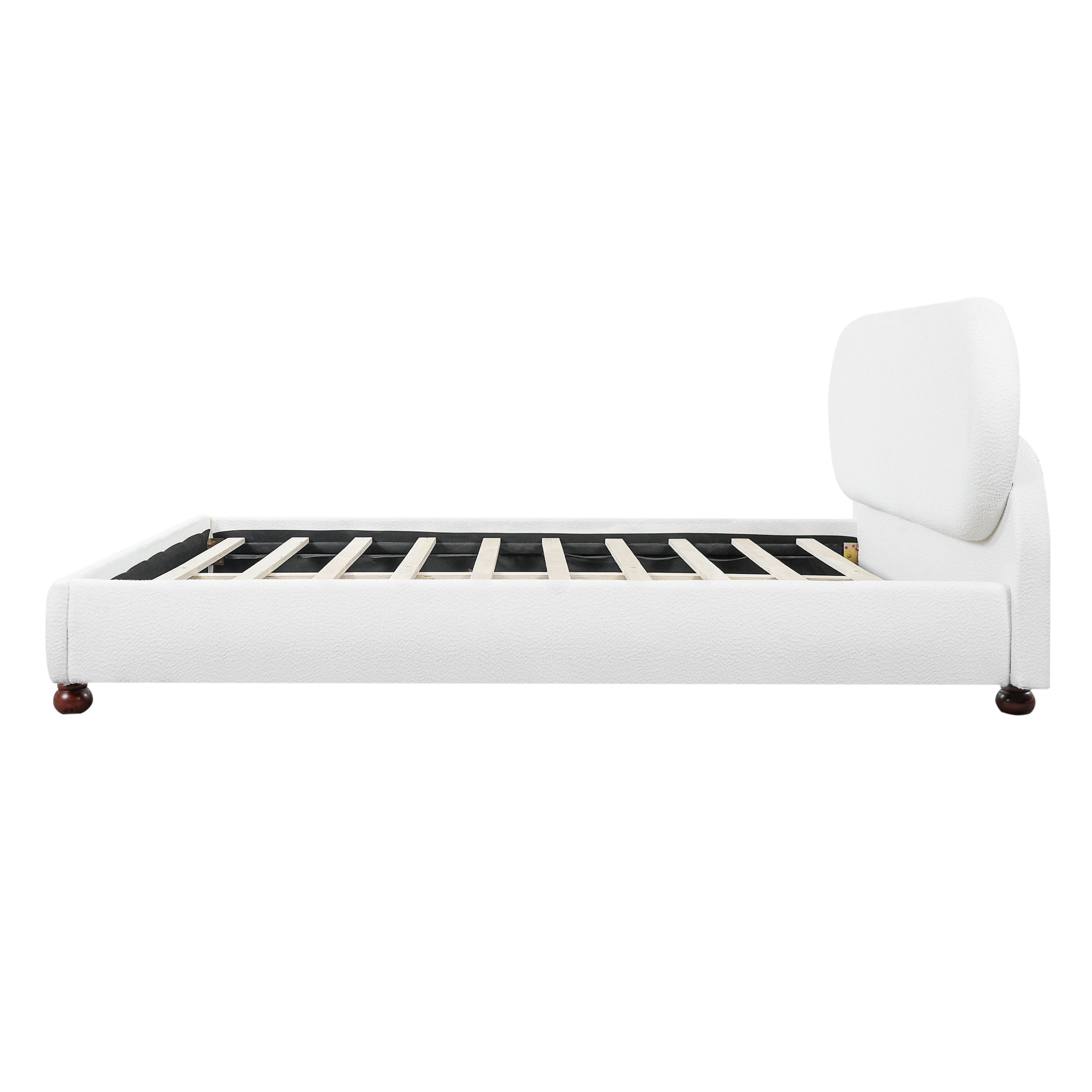 Cream-Colored Boucle Upholstered Bed with Rubber Wood Foot, King by HouseOfZazla
