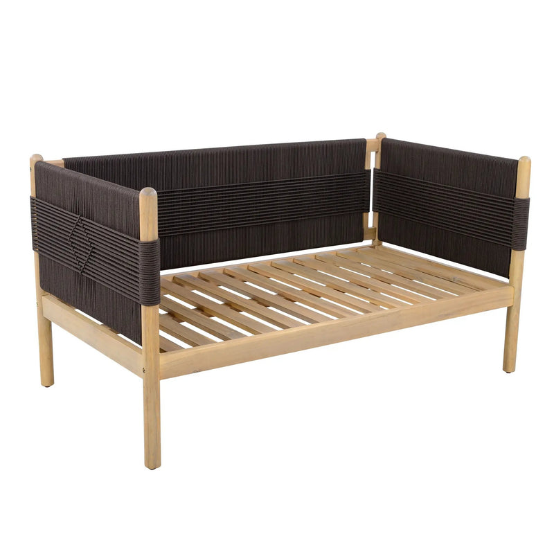 Outdoor Acacia Wood Loveseat with Diamond Rope Weave & Cushions, Light Teak by HouseOfZazla