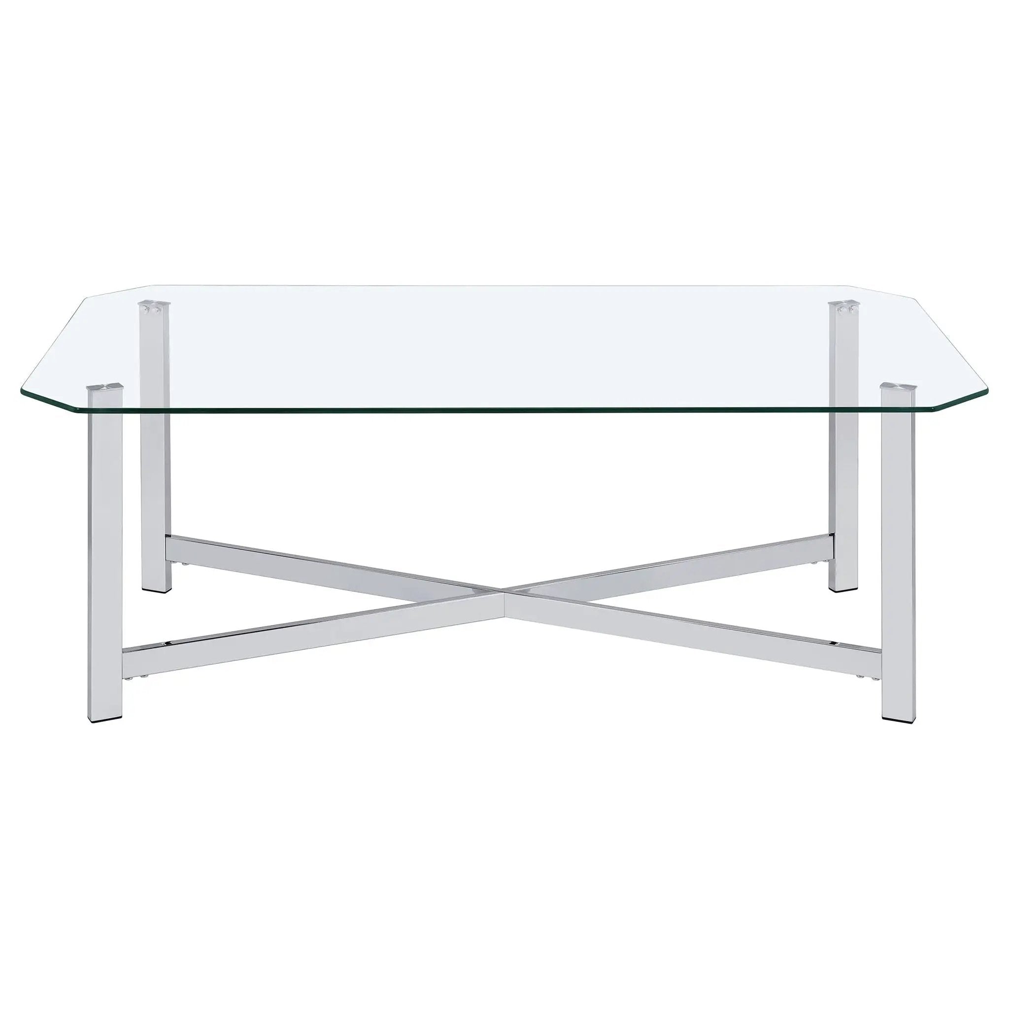 Cronin Rectangular Tempered Glass Top Cocktail Coffee Table Chrome by Unique Piece Furniture