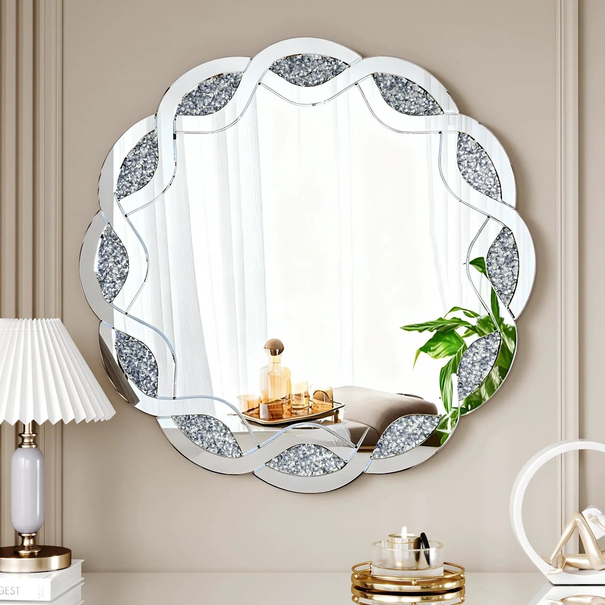 Silver Crush Diamond Round Wall Mirror by HouseOfZazla