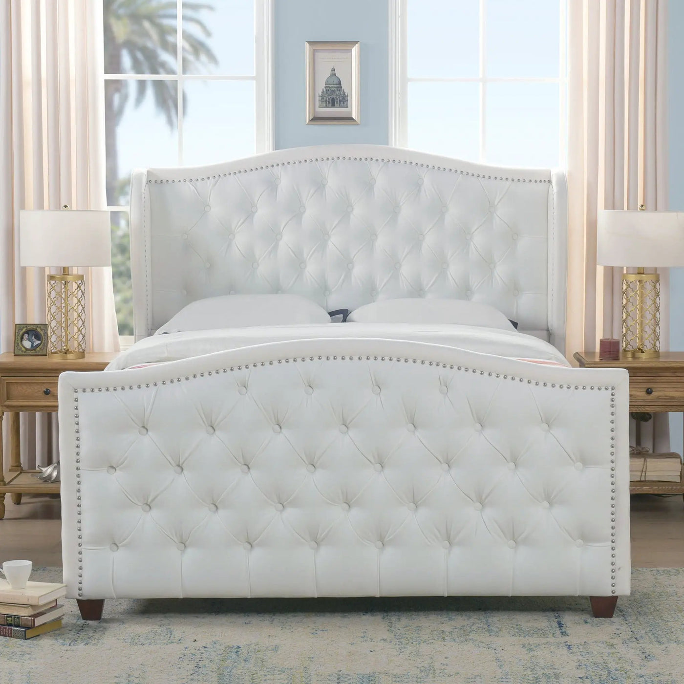 Marcella - Upholstered Shelter Headboard Bed Set by HouseOfZazla