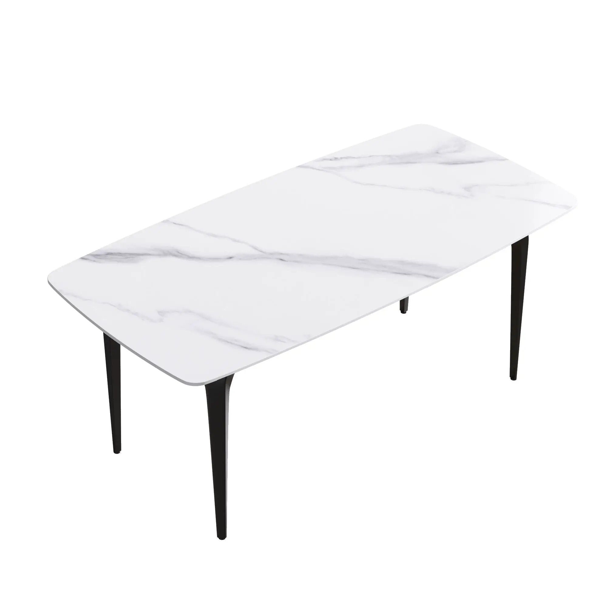 70.87" Modern Artificial Stone Curved Black Metal Leg Dining Table, Can Accommodate 6-8 People - White / Black by Unique Piece Furniture