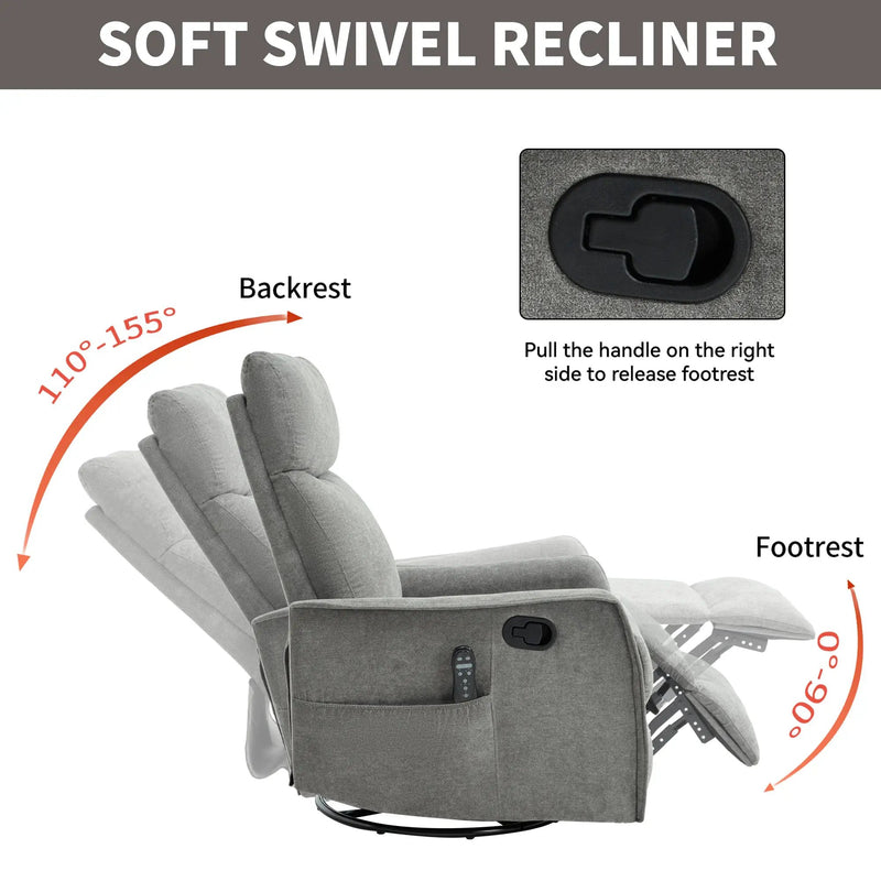 Heat Massage Manual Recliner Chair with Rocker and Swivel by HouseOfZazla
