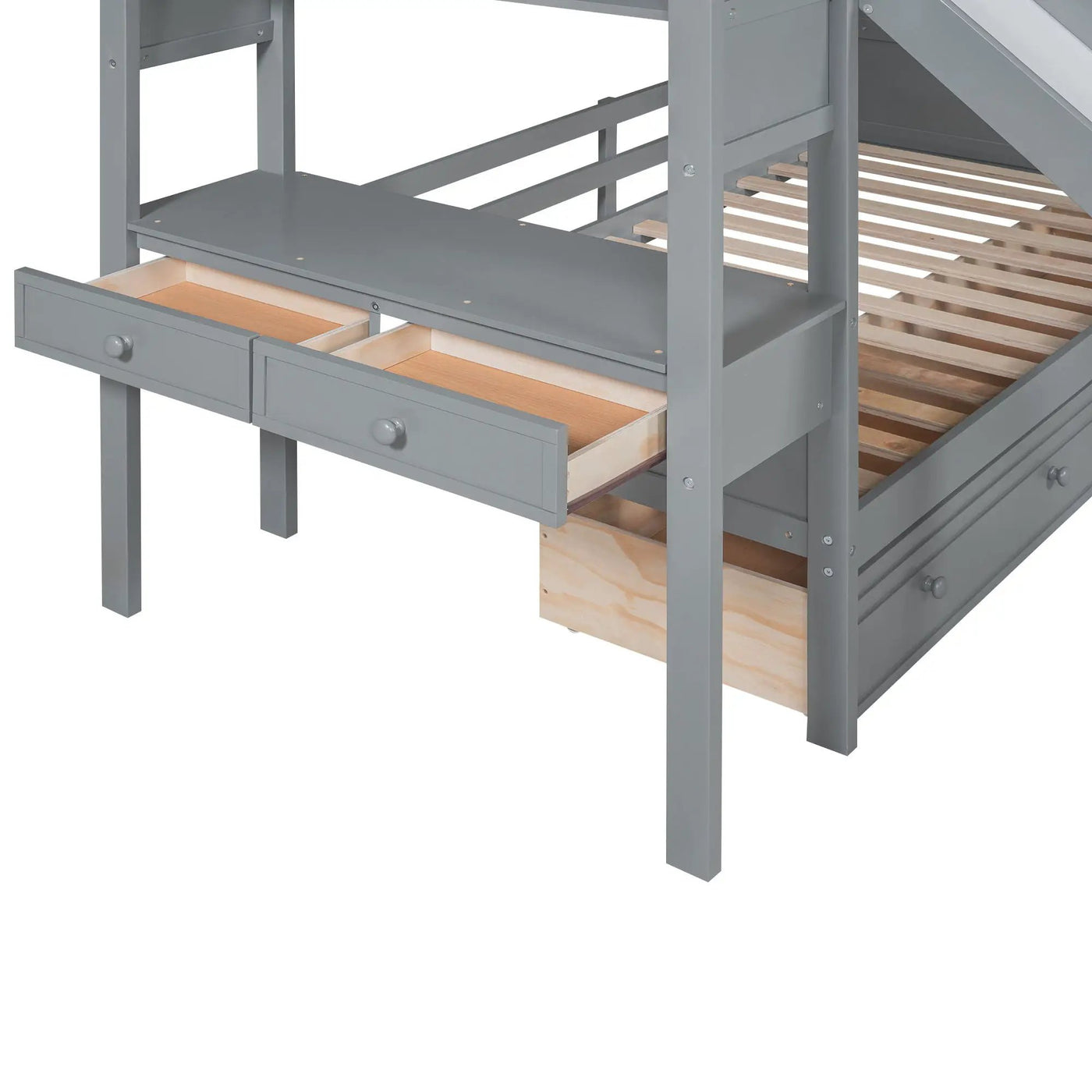 Bunk Bed With Storage Staircase, Slide, Desk, Drawers, And Shelves by HouseOfZazla