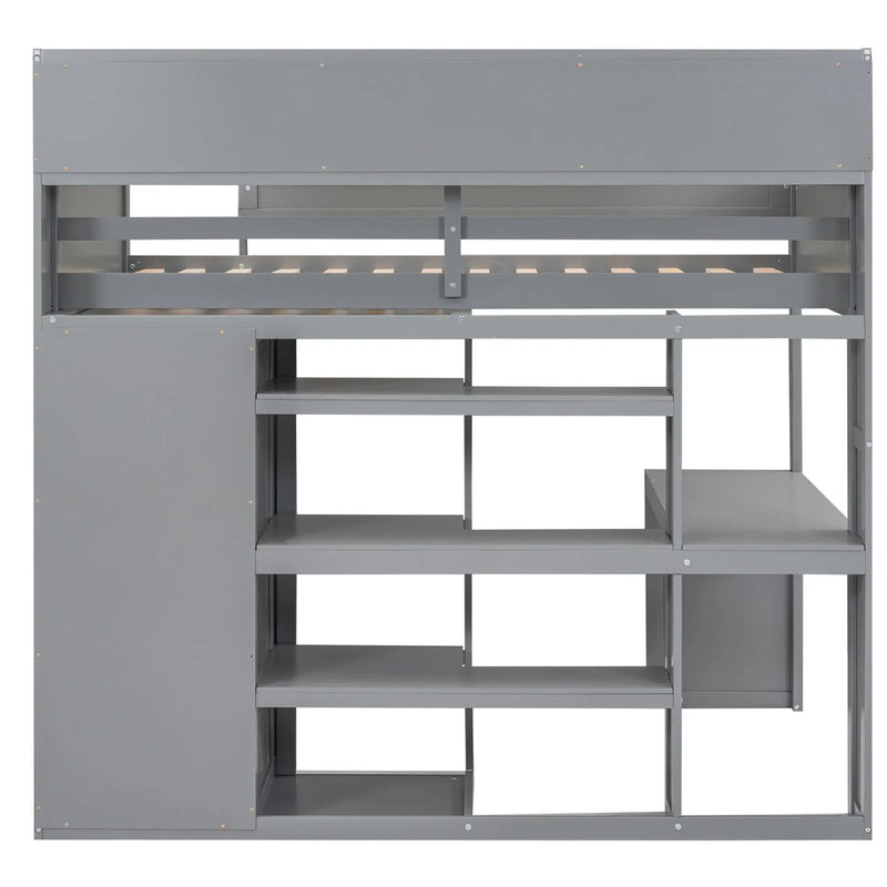 Loft Bed With Built In Desk, Storage Shelves, And Wardrobe