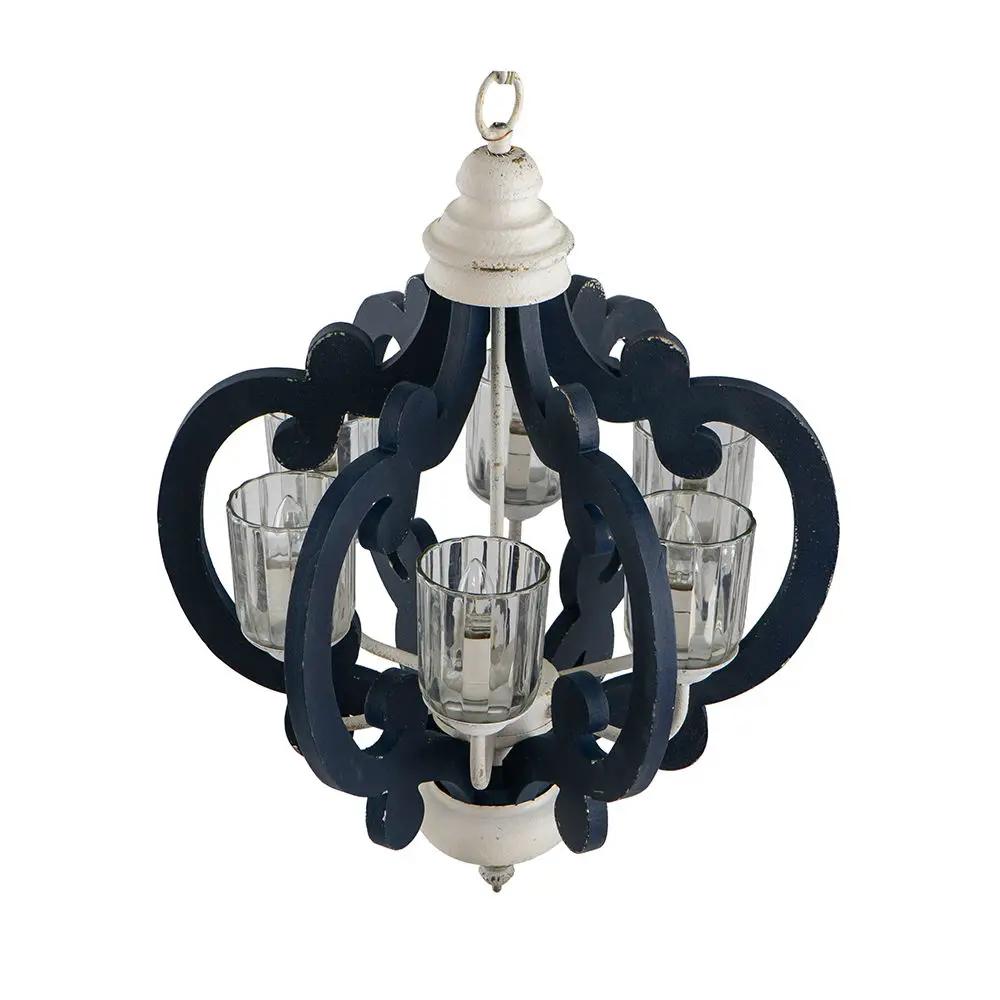 Wood Chandelier 6 Light Farmhouse Pendant Lighting Wood Hanging Light Fixture For Kitchen Living Dining Room, Bulb Not Included - Cream by HouseOfZazla