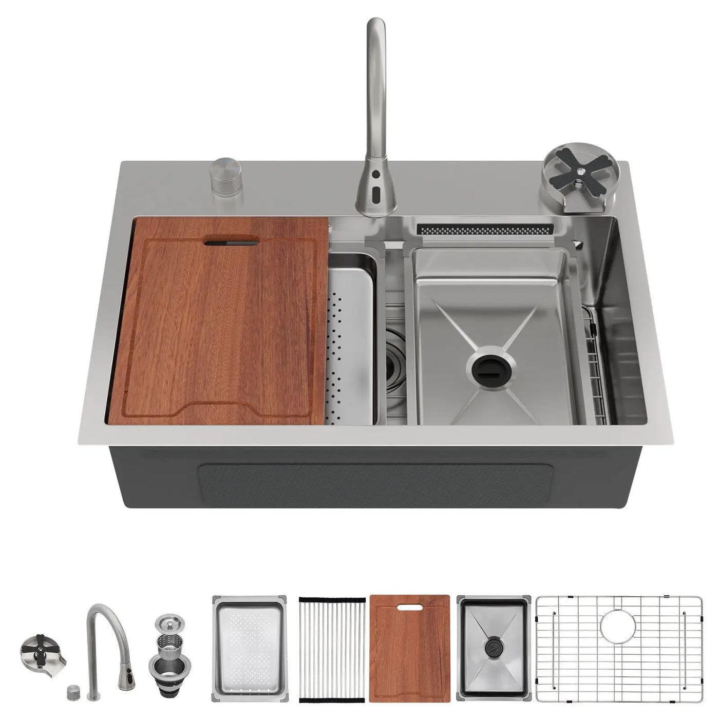 Drop In Waterfall Kitchen Sink With Pull-Out Faucet & Cup Washer by HouseOfZazla