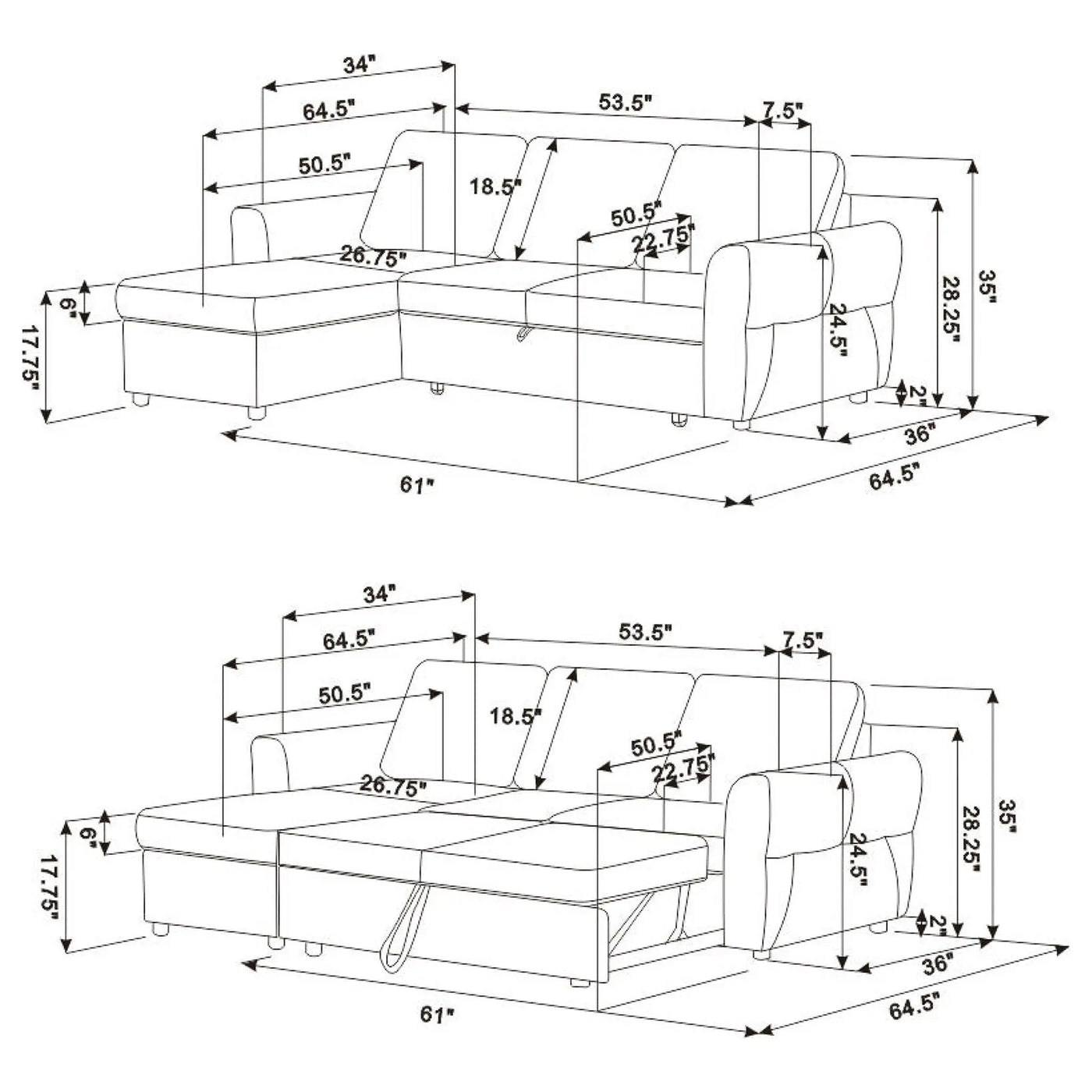 Kenna- Sleeper Sectional Sofa With Storage Ottoman by HouseOfZazla