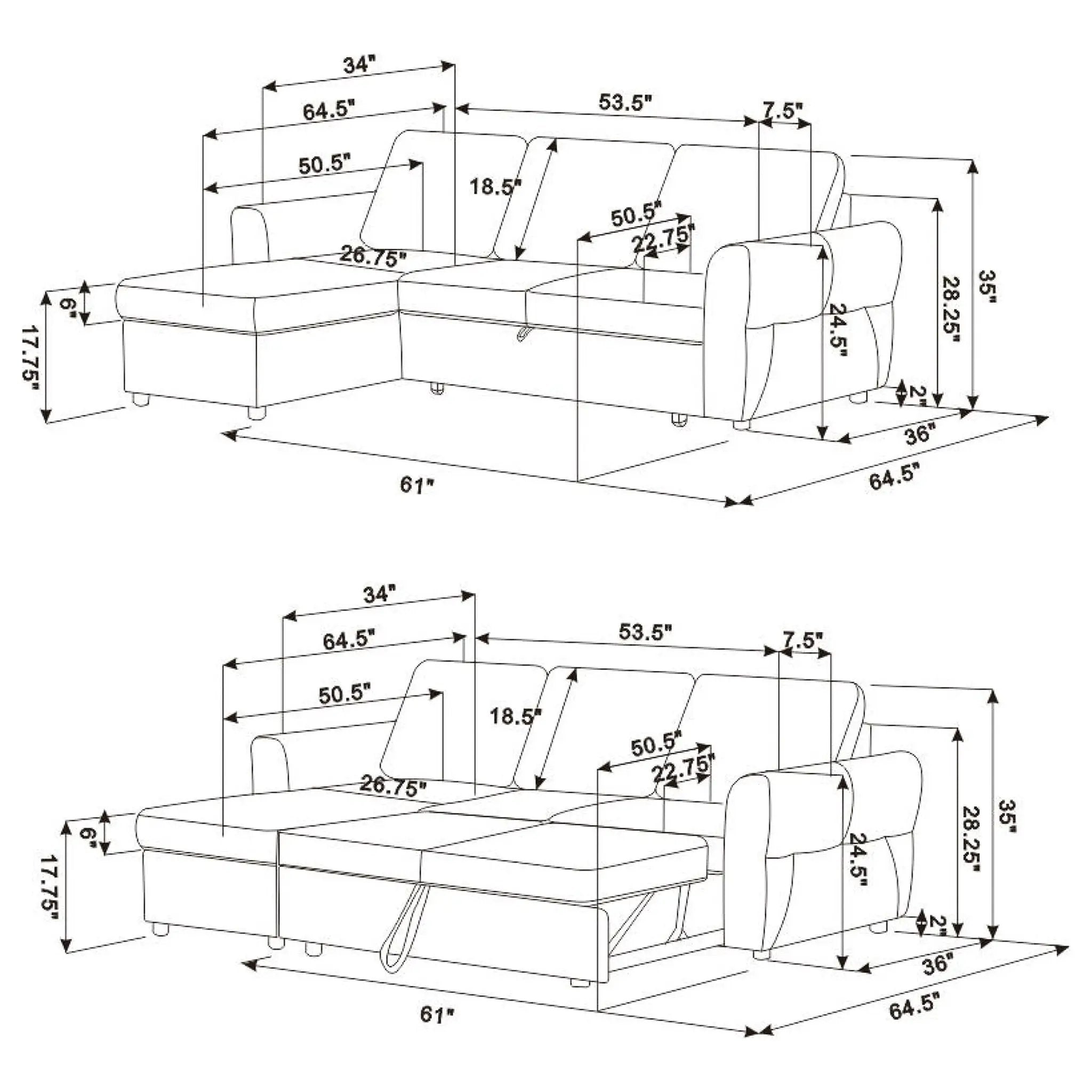 Kenna- Sleeper Sectional Sofa With Storage Ottoman by HouseOfZazla