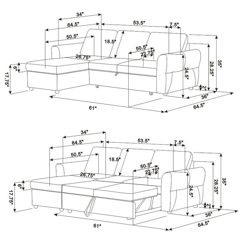 Kenna- Sleeper Sectional Sofa With Storage Ottoman by HouseOfZazla
