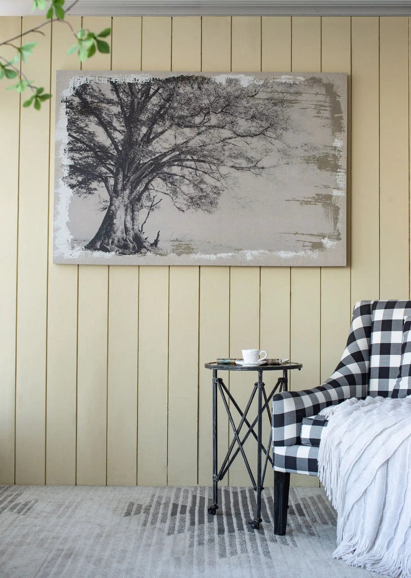 Large Arboreal Shelter Canvas Art Print, Traditional Style Floral Wall Art, Home Decor Accent Piece - Gray / White Matte by Unique Piece Furniture